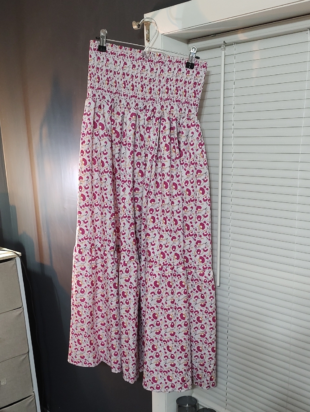 Smocked Waist Pink Floral Maxi Skirt